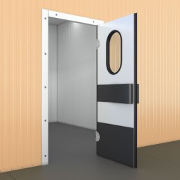 МАЯТНИКОВАЯ ОДНОСТВОРЧАТАЯ ДВЕРЬ С ПВХ + черная резиновая лента (МОНТАЖНЫЙ ПРОЕМ 900 х 1900 мм)